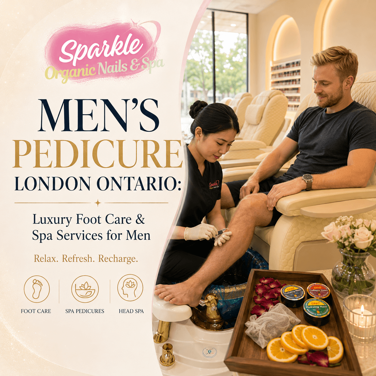Men's pedicure London Ontario at Sparkle Organic Nails & Spa