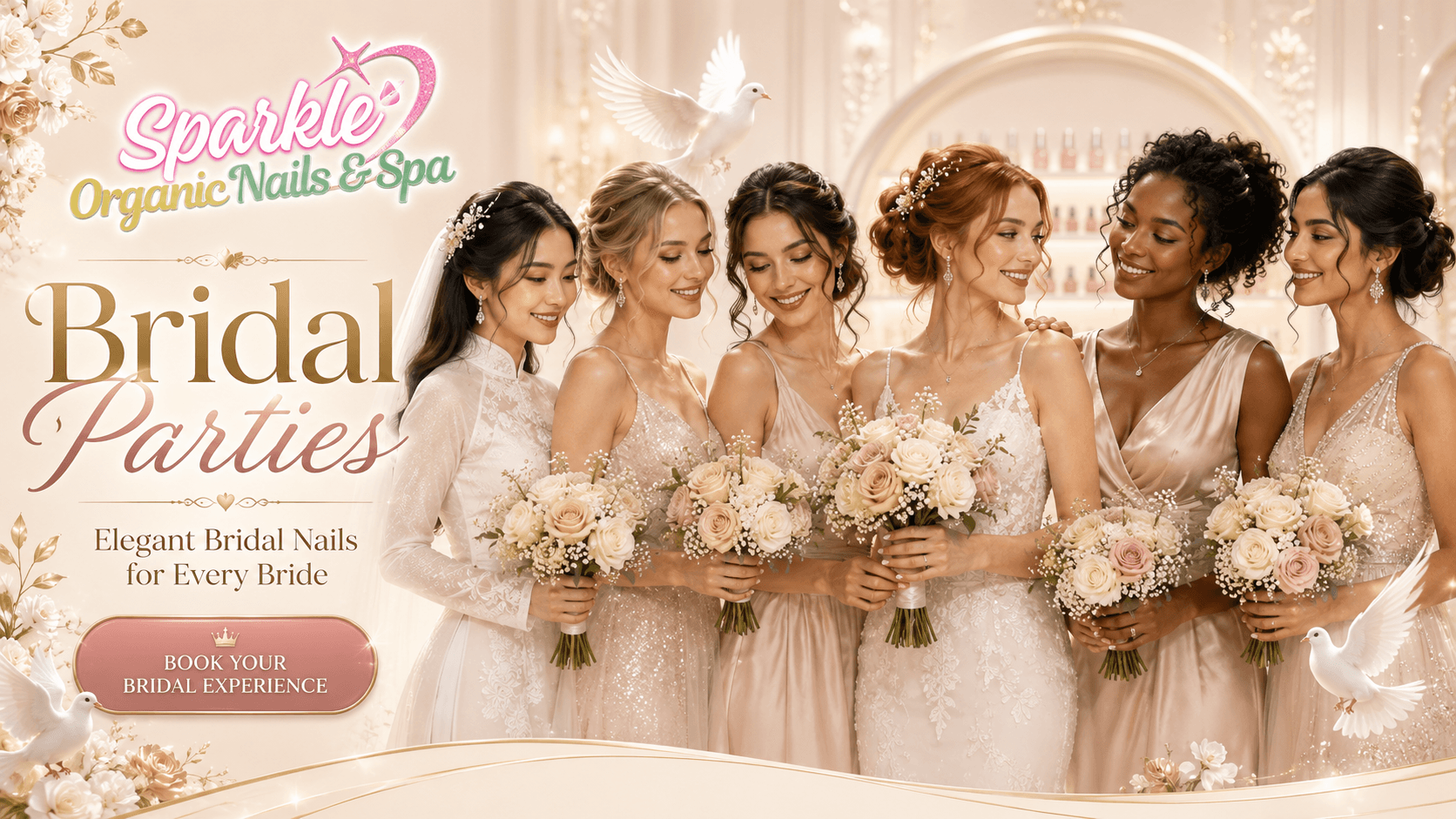 Bridal nails and wedding party manicures at Sparkle Organic Nails & Spa in London, Ontario, for brides and bridesmaids